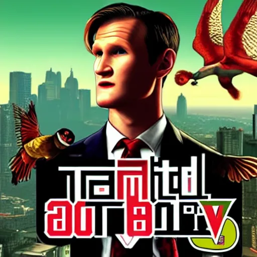 Prompt: Matt Smith as gta v cover art