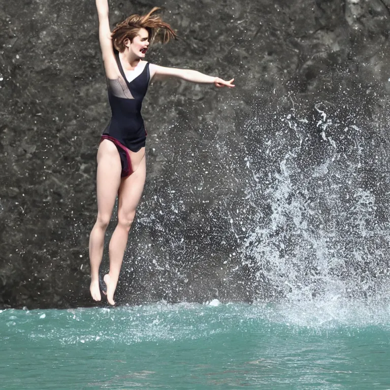 Image similar to emma watson jumping on water