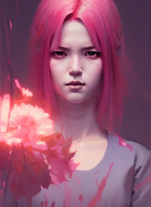 Prompt: the previous artist was midjourney, cinematic moody colors, realistic shaded lighting poster of a pink hair angry sakura samurai woman by ilya kuvshinov, magali villeneuve, artgerm, jeremy lipkin and michael garmash and rob rey