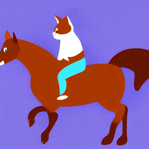 Prompt: illustration of a cat riding a horse. png