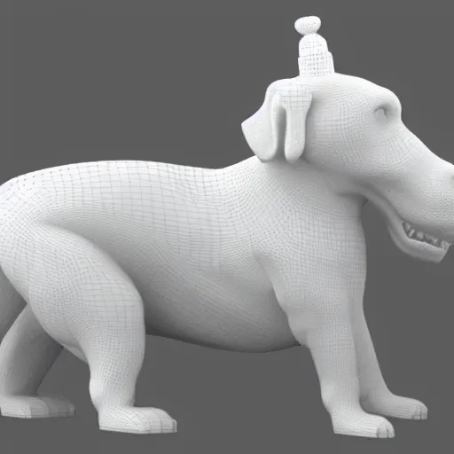 Image similar to 3 d render of very big white dog with a sherlock holmes hat,