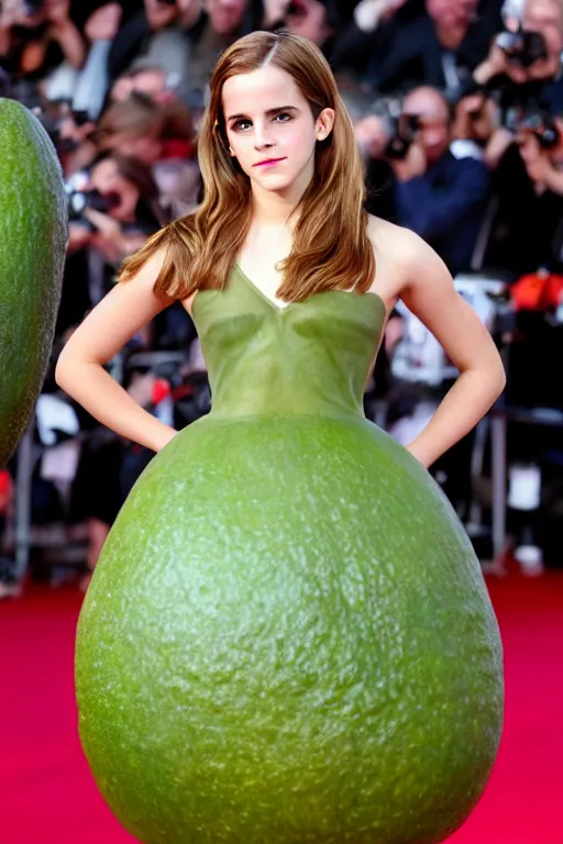 Prompt: emma watson cosplaying as an avocado, high quality photography