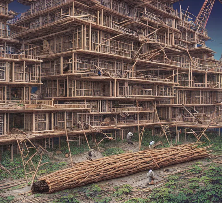 Image similar to hyperrealism photography hyperrealism concept art of highly detailed beavers builders that building highly detailed futuristic city with sticks by wes anderson and hasui kawase and scott listfield sci - fi style hyperrealism