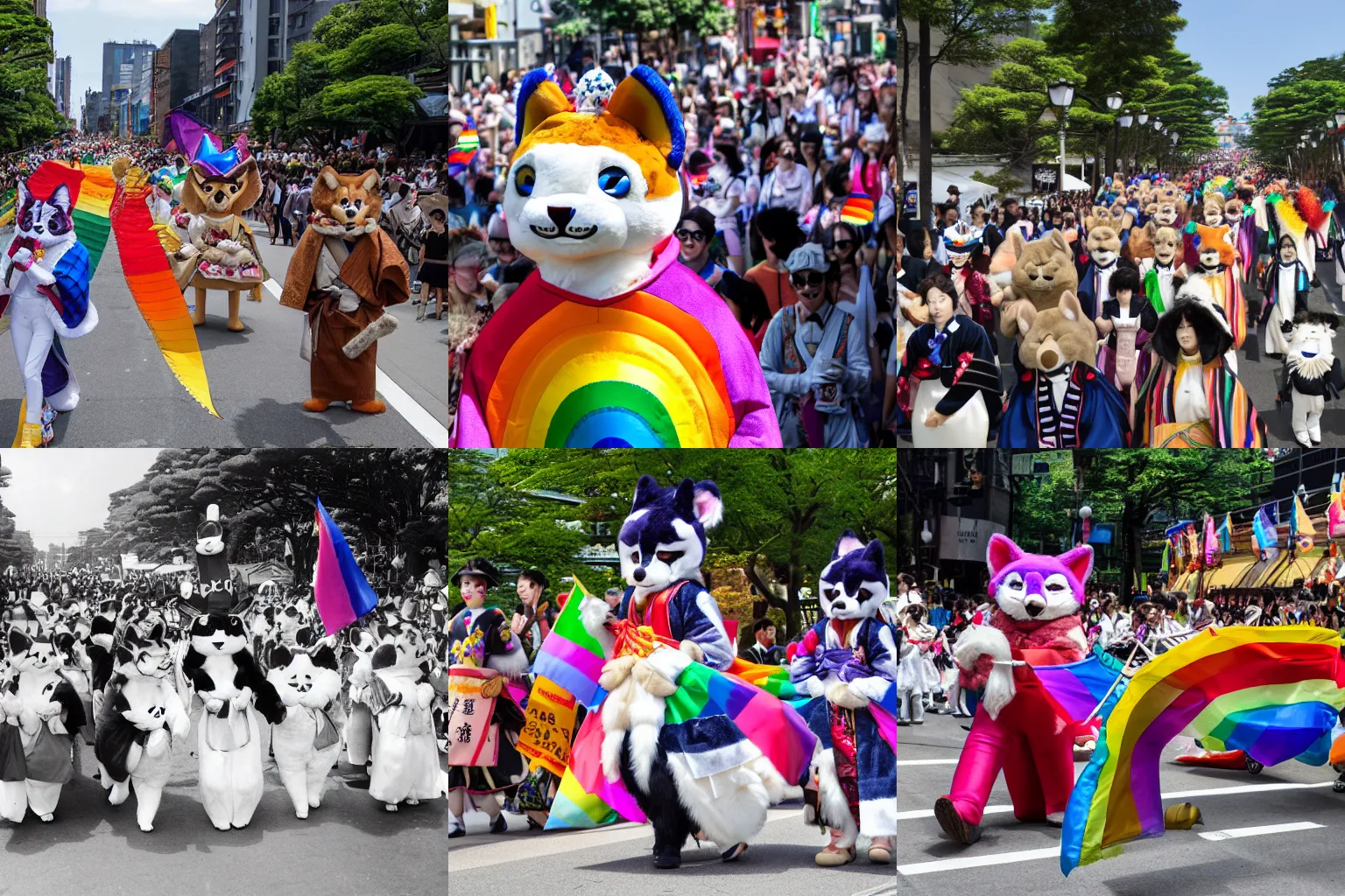 Prompt: furries in a Meiji-era pride parade, today's featured photograph, 4k