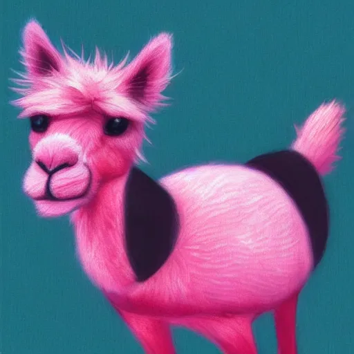 Image similar to portrait of a pink alpaca wearing a suit by Hayao Miyazaki, manga, trending on artstation, beautiful, colorful