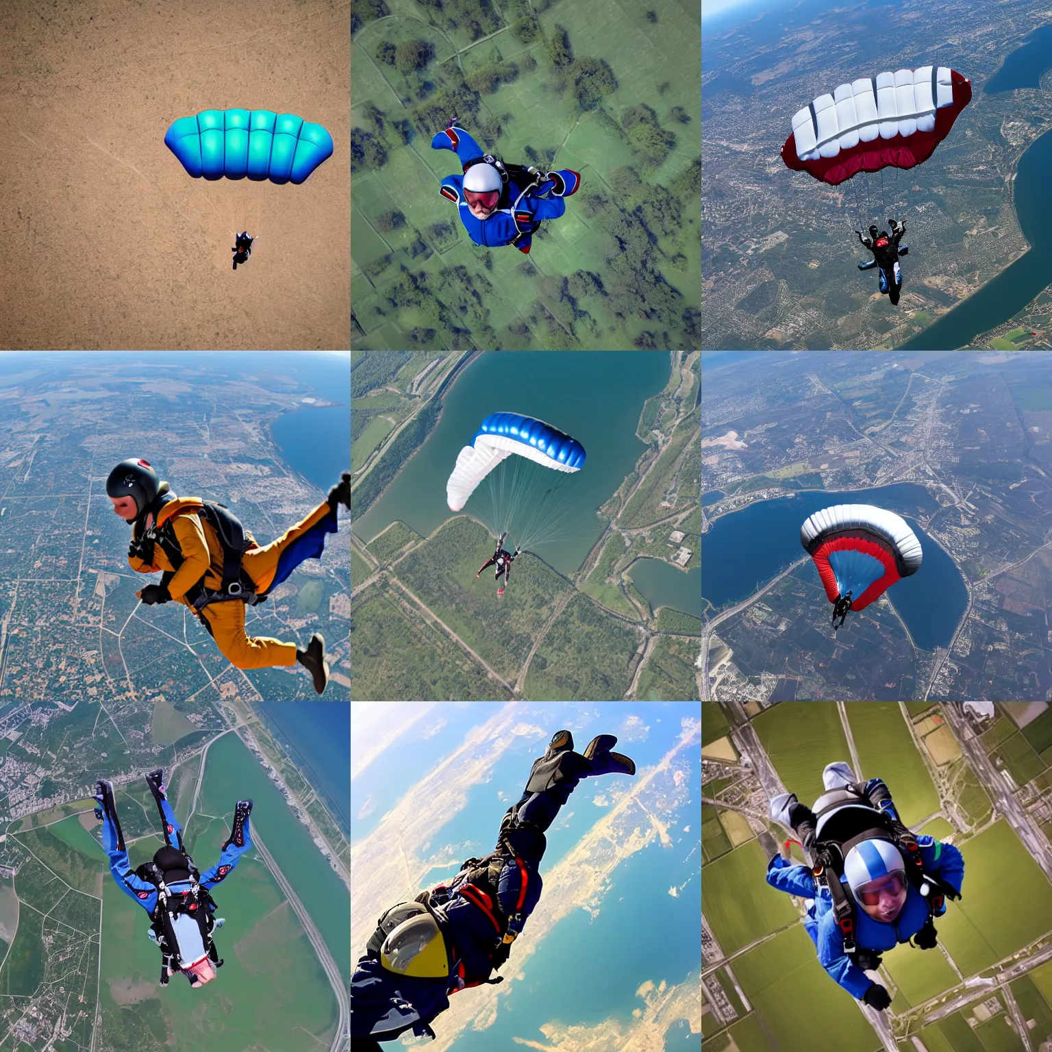 Prompt: a top view of a skydiver falling back to earth, highly detailed, 8 k