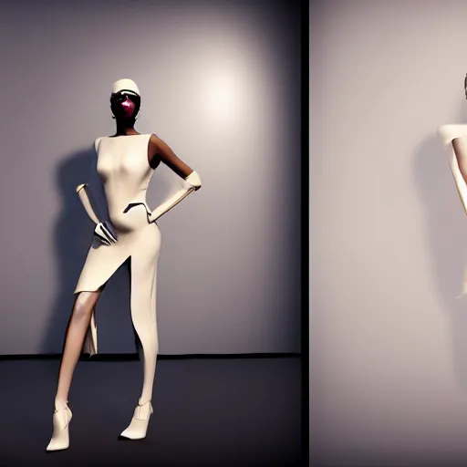 Image similar to yeezy fashion inspired avant-garde art, deco fashion, highly detailed, photorealistic portrait, cream studio setting, studio lighting, crisp quality and light reflections, unreal engine 5 quality render