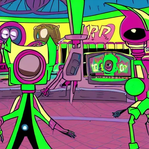 Image similar to invader Zim at a roller rink