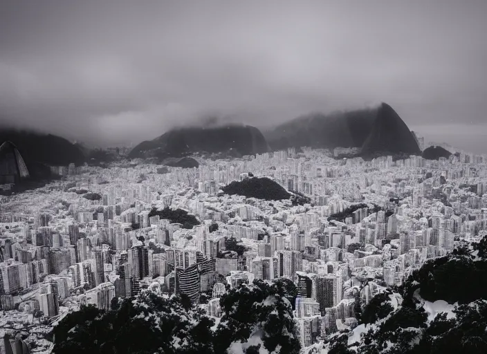 Prompt: city of rio de janeiro snowing, photography award photo, 4 k