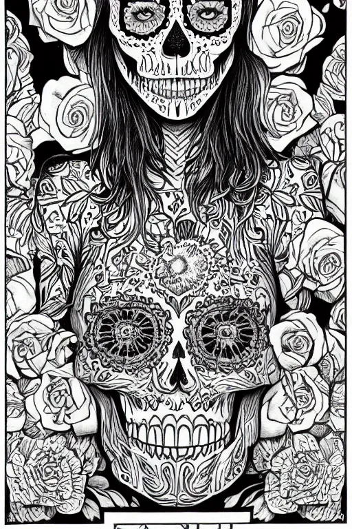 Image similar to illustration of a sugar skull day of the dead girl, art by douglas smith