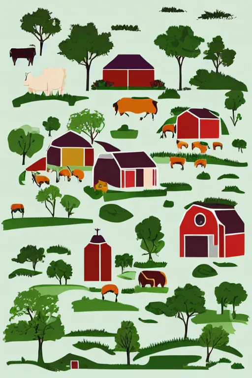 Image similar to minimalist boho style art of a farm, illustration, vector art