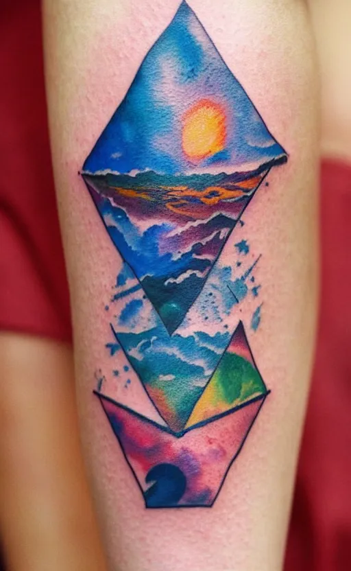 Image similar to watercolor tattoo design of the solar system and triangles