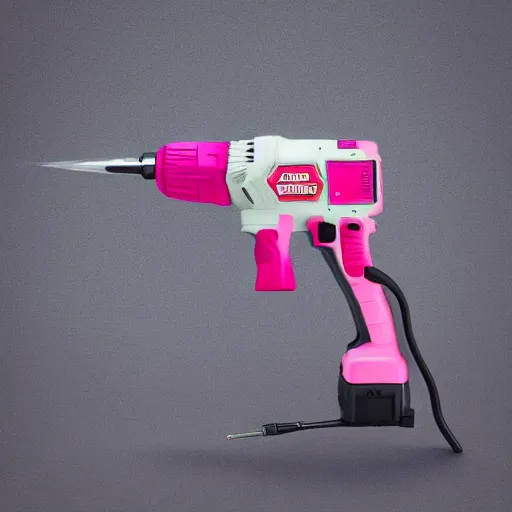 Prompt: pink drill driver, products photography