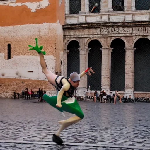 Image similar to frogman dancing in rome