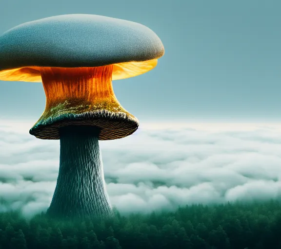 Image similar to a giant mushroom covers a whole kingdom and reaches above the clouds. intricate. lifelike. soft light. sony a 7 r iv 5 5 mm. cinematic post - processing