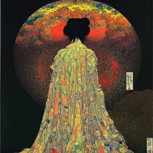 Image similar to standing at the altar of sunlight, high detailed jean giraud painting, by adrian ghenie and gerhard richter. art by takato yamamoto. masterpiece, deep colours.