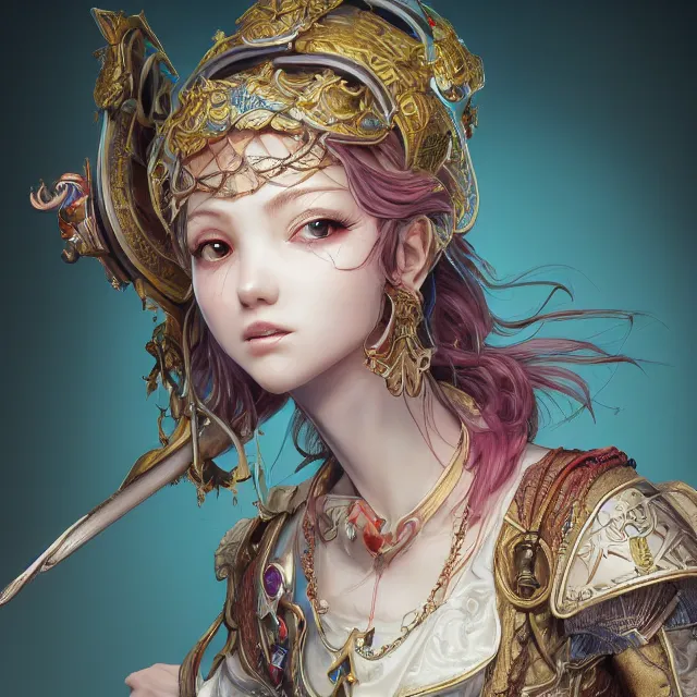 Image similar to studio portrait of neutral good colorful female cleric bard healer as absurdly beautiful, elegant, young skinny gravure idol, ultrafine hyperdetailed face illustration by kim jung gi, irakli nadar, intricate linework, sharp deep focus, bright colors, octopath traveler, final fantasy, unreal engine highly rendered, global illumination, radiant light, detailed and intricate environment