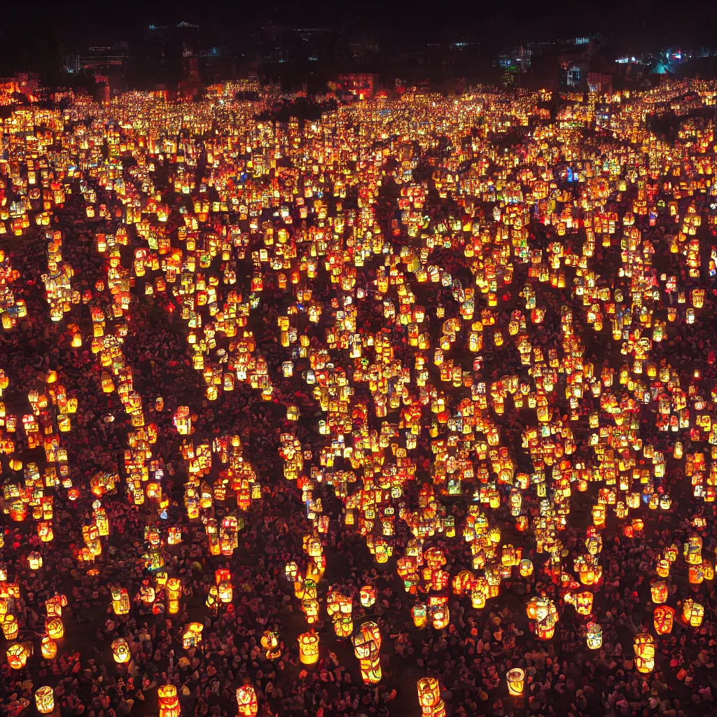 Prompt: grand river lantern festival, tang dynasty, the crowd surged, global illumination, radiant light, happy, detailed and intricate environment, 8 k