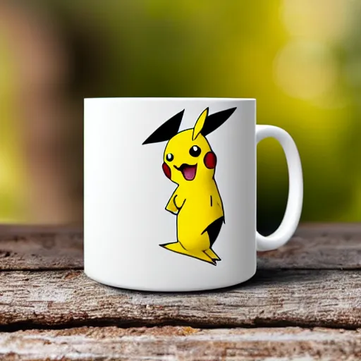 Prompt: pikachu-print mug, advertising photography