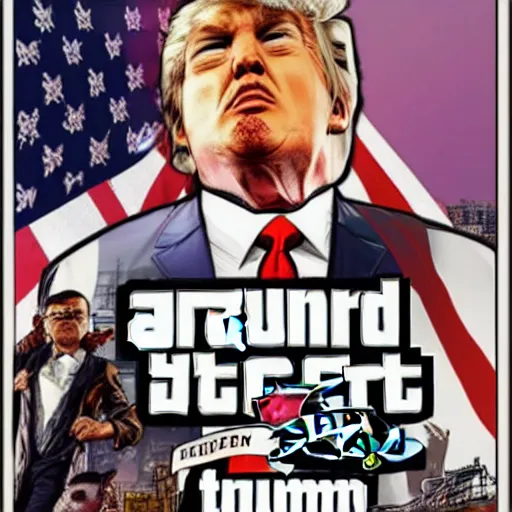 Prompt: gta coverart featuring donald trump and nuclear weapons