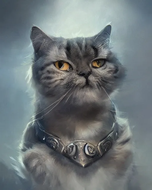 Prompt: scottish fold cat wearing a steelplated metal armour, portrait, illustration, rim light, top light, perfectly shaded, soft painting, art by ross tran, krenz cushart and wenjun lin
