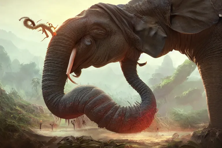 Image similar to the legendary island sized centipede elephant hybrid, made by Stanley Artgerm Lau, WLOP, Rossdraws, ArtStation, CGSociety, concept art, cgsociety, octane render, trending on artstation, artstationHD, artstationHQ, unreal engine, 4k, 8k,