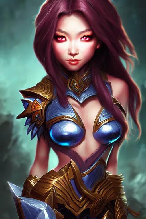 Image similar to young sakimi chan, fantasy armor, detailed face, dynamic lighting, tony sart