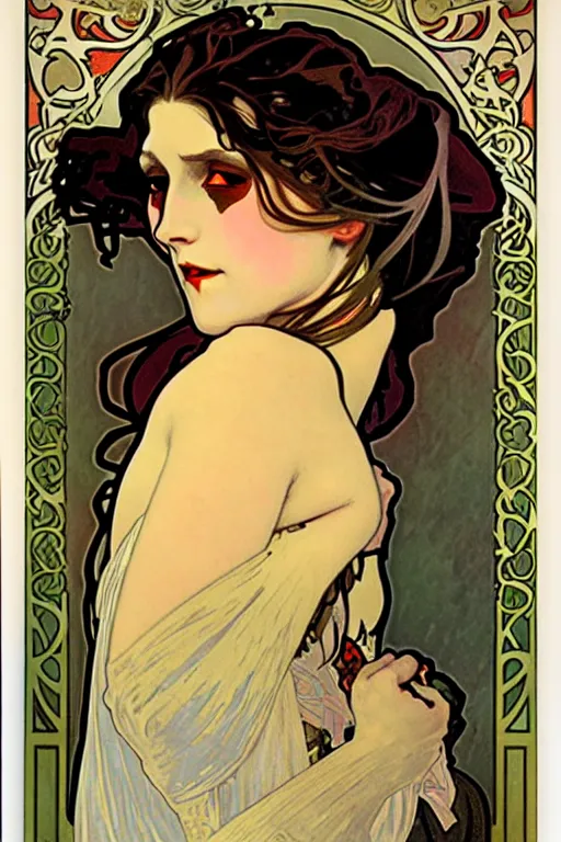 Prompt: vampire princess portrait painted by alphonse mucha