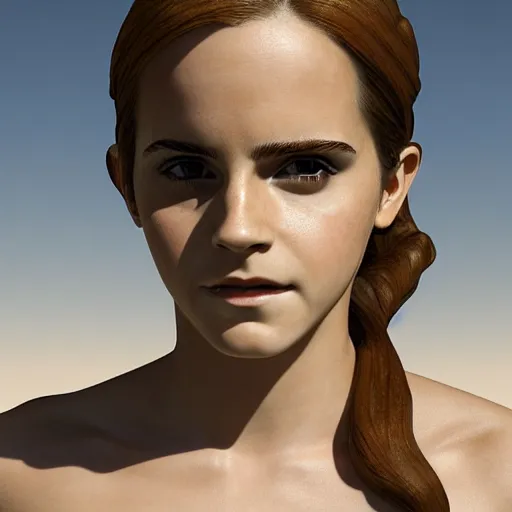 Image similar to emma watson as as a baroque marble statue, hyper realistic, unreal render engine, studio shot, dynamic light, gallery