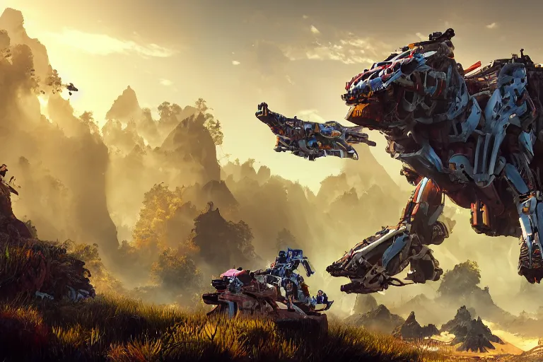 Image similar to sawtooth machine mecha animal beast robot of horizon forbidden west horizon zero dawn bioluminiscence global illumination ray tracing hdr fanart arstation by sung choi and eric pfeiffer and gabriel garza and casper konefal