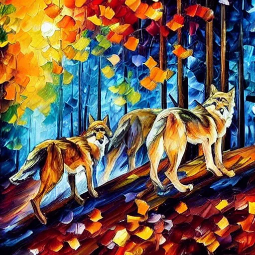 Prompt: “wolves hunting people, style of Leonid afremov”