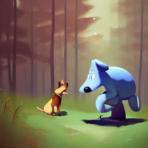 Image similar to Goro Fujita illustrating photo of a dog in the woods, art by Goro Fujita, sharp focus, highly detailed, ArtStation