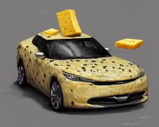 Prompt: a car made of cheese, many holes, made of cheese blocks, smooth, sharp details, concept art by joao ruas, highly detailed, hyperrealistic, artgerm, WLOP