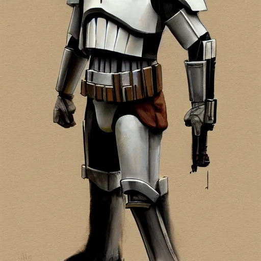 Image similar to an imperial stormtrooper walking, full body photography, extremely long shot, long shot, full-length, head-to-toe, concept art by Doug Chiang cinematic, realistic painting, high definition, concept art, the Mandalorian concept art style