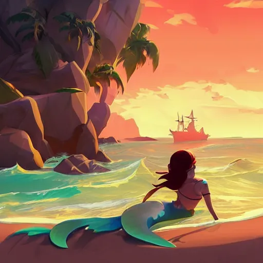 Image similar to painting mermaid treasure on sea of thieves game avatar hero smooth face median photoshop filter cutout vector, behance hd by jesper ejsing, by rhads, makoto shinkai and lois van baarle, ilya kuvshinov, rossdraws global illumination