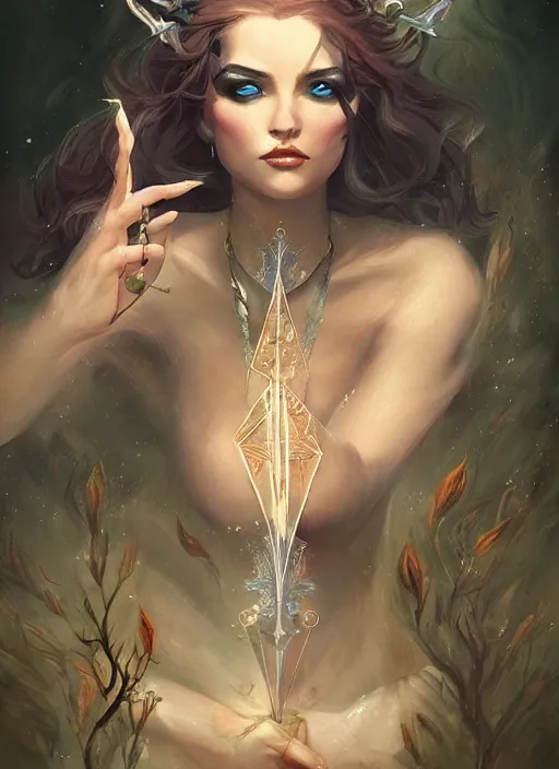 Image similar to tarot!!, fairy queen, fantasy medieval, no noise, elegant, concept art, sharp focus, beautiful face!!, digital art, smooth defined outlines!!, by Brom, trending on Artstation, Tom Bagshaw, Sargent