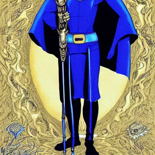 Prompt: paul atreides from dune, bright blue eyes, pensive, wearing still suit, sleek futuristic armor, cape, mughal art, farrukh beg, abd al - samad, mir sayyid ali.