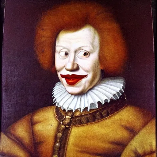 Prompt: 1 6 th century oil portrait of king ronald mcdonald