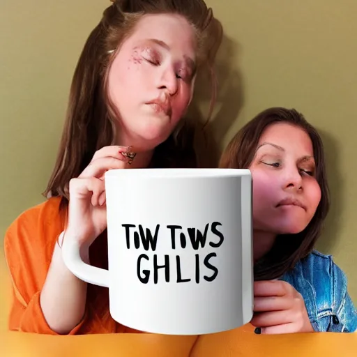 Prompt: two girl one mug