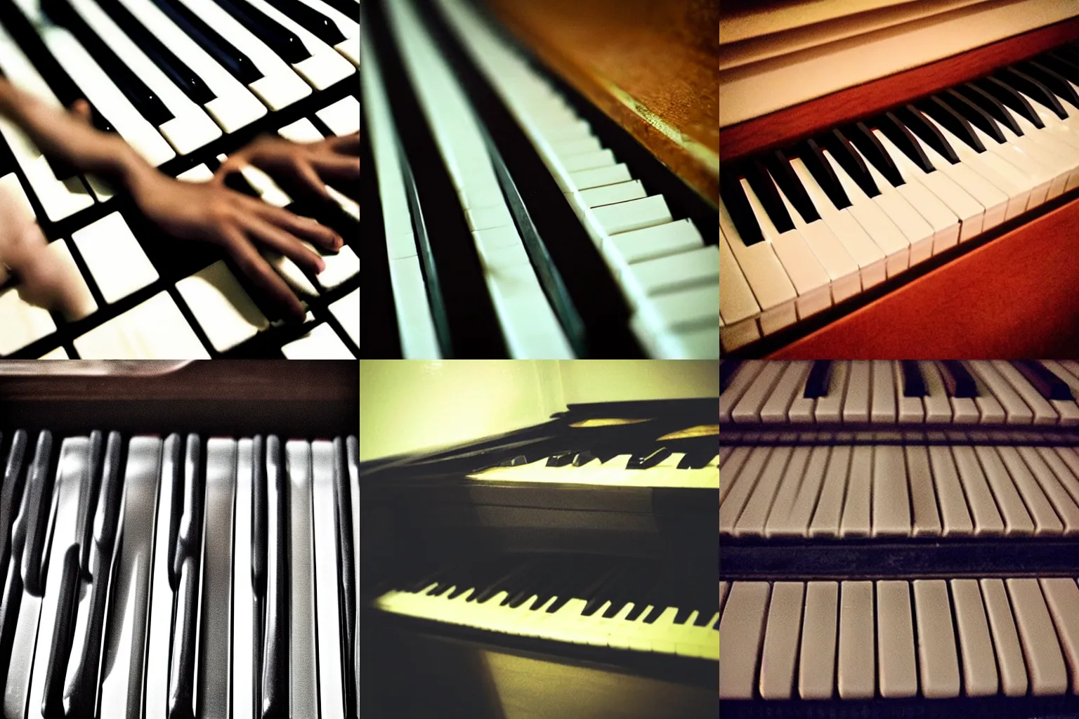 Prompt: “ photo of sweaty piano keys, wet from the sweaty hands of the pianist who has been playing them for the past hour ”