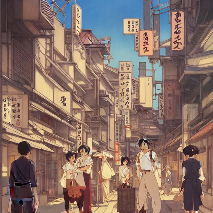 Image similar to japanese big city, summer, in the style of studio ghibli, j. c. leyendecker, greg rutkowski, artem