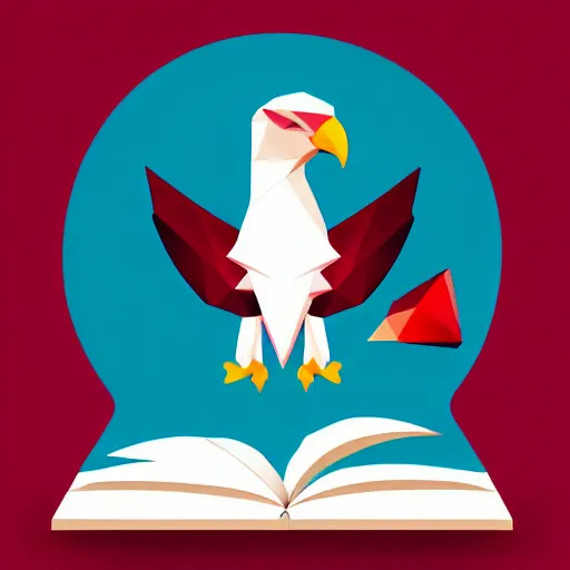 Image similar to low poly, vector, white eagle icon, in a book, red background, cgsociety, artstation, octane render