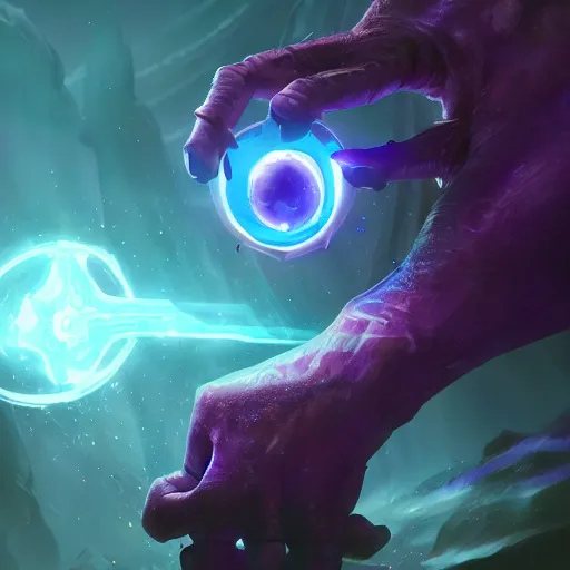 Image similar to glowing eye with fingers floating, an eye in the centered of the hand, eye, violet theme, bright art masterpiece artstation. 8 k, sharp high quality artwork in style of jose daniel cabrera pena and greg rutkowski, concept art by tooth wu, blizzard warcraft artwork, hearthstone card game artwork, magic eye