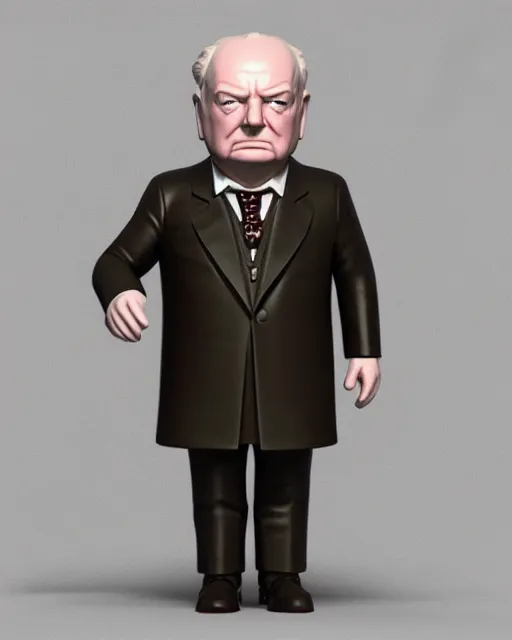 Image similar to full body 3d render of winston churchill as a funko pop, studio lighting, white background, blender, trending on artstation, 8k, highly detailed