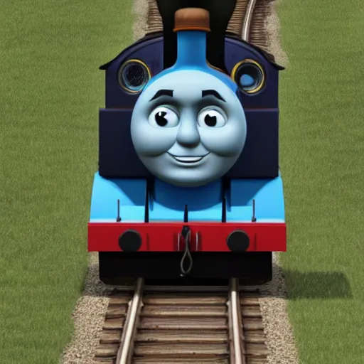 Image similar to the most smug looking Thomas the tank, rendered in redshift