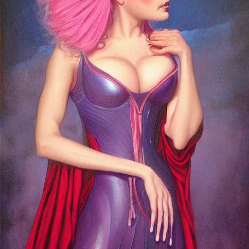 Prompt: portrait of a blue and pink queen, by gerald brom