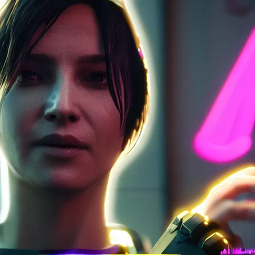 Image similar to female V from Cyberpunk 2077 wearing spiked collar, 4K