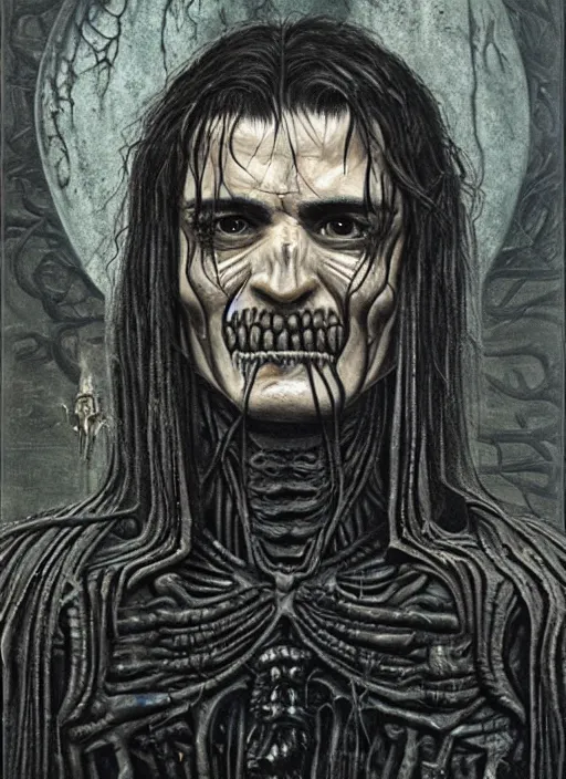Image similar to orlando bloom, necronom v, painting by h. r. giger