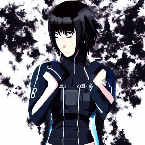 Anime Major motoko kusanagi in all black uniform
