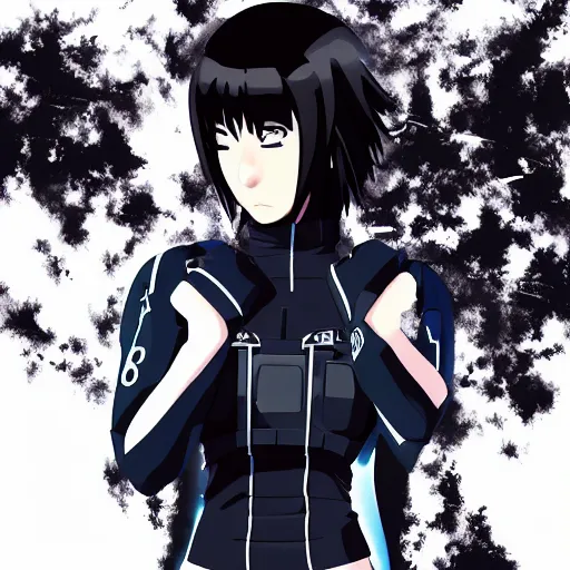 Anime Major motoko kusanagi in all black uniform,, Stable Diffusion